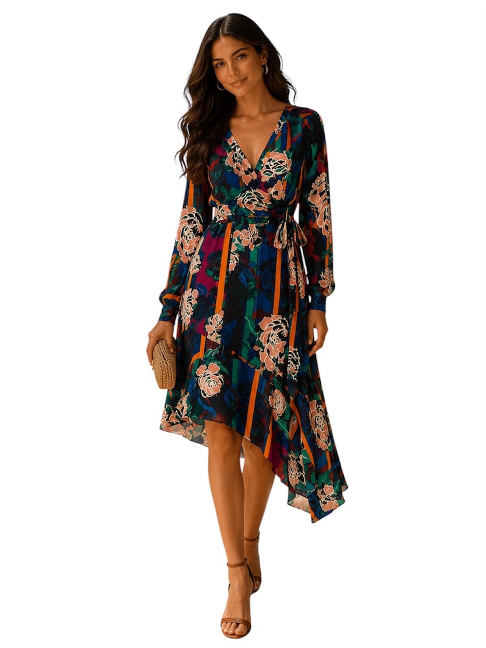 SILK Parker New York Silk Blend Floral Asymmetric Wrap Dress Size 12 Excellent